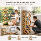 The 8-Tier No-Assembly Bamboo Rack, Bamboo Shoe Rack, Foldable Shoe Rack, Space Saving Collapsible Shelves for Entryway, Closet, Bathroom, Bamboo Shoe Rack, Foldable Shoe Rack (Brown, 8Tier)