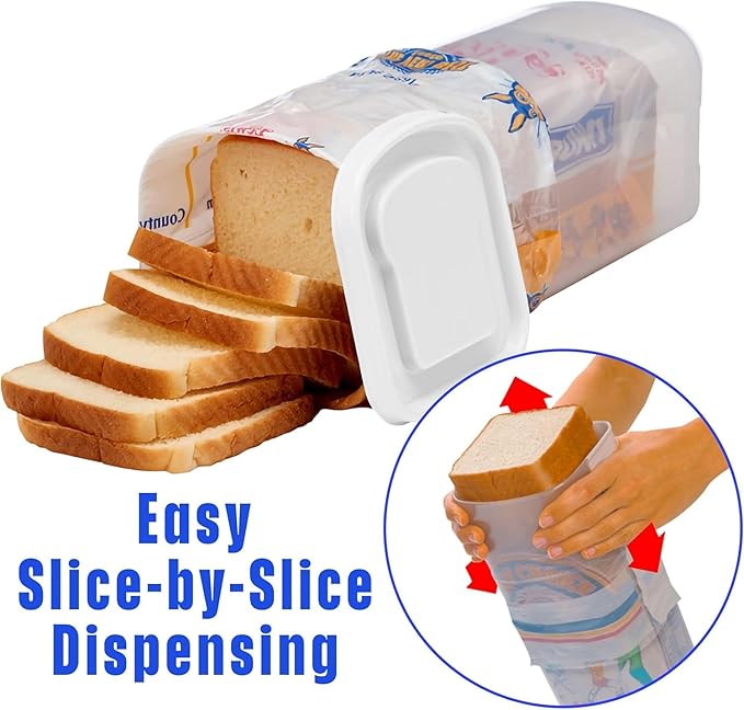 Buddeez Bread Buddy Airtight Bread Storage Container- Slice by Slice Dispensing Design - Perfect Pantry Organizer - White Lid Pack of 2