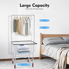 Steel Wire Laundry Cart, Rolling Laundry Basket With Wheels & Hanging Rack, Heavy Duty Large Laundry Basket Cart, Laundry Hamper Organizer for home, hotel, bathroom, commercial laundry