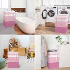 HomeHacks 2 Pack Large Laundry Baskets, Waterproof, Freestanding Laundry Hampers, Collapsible Clothes Hamper with Reinforced Handles in Laundry, College Dorm, Bathroom, Bedroom (Grey+Pink, 88Lx2)