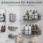 5-Pack Adhesive Shower Caddy, Rustproof Stainless Steel Organizer for Bathroom Storage with Large Capacity, No Drilling Bathroom Caddy with Soap Toothbrush Holder for Kitchen Home Grey