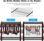 JUNNUJ Large Power Tool Organizer Cart with Charging Station, Garage Floor Standing Rolling Drill and Tools Battery Storage Cart on Wheels, Heavy Duty Utility Rack with 8 Outlet 10 FT Power Strip, Red