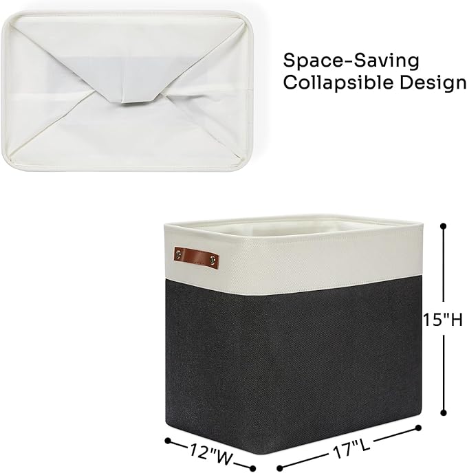 DULLEMELO Extra Large Storage Baskets, Fabric Storage Bins for Organizing Shelves Nursery Toys Books, Closet Baskets and Bins with Handles, White&Black 2-Pack