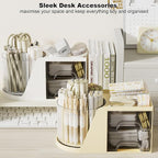 Marte Vanci 360° Rotating Desk Organizer with 2 Drawer, Desktop Rotating Pen Holder with 6 Slots, Small Makeup Organizer, Multifunctional Desk Accessories for Office, Home(Beige)