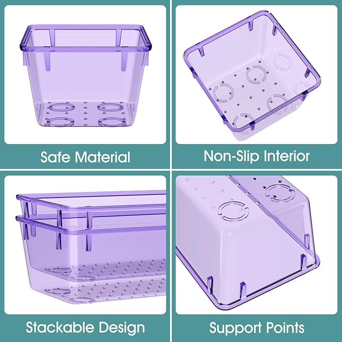 WOWBOX 13 PCS Plastic Drawer Organizer Set, Desk Drawer Divider Organizers and Storage Bins for Makeup, Jewelry, Gadgets for Kitchen, Bedroom, Bathroom, Office, Purple