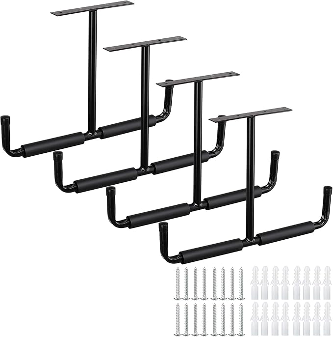 HOME RIGHT Overhead Garage Storage Rack, 16.5 Inch Heavy Duty Ceiling Double Storage Hooks Utility Hanger for Hanging Lumber Ladder Tool Bike & Other Bulky Items (4 Pack, Black)