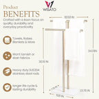Free Standing Towel Rack for Bathroom - Satin Gold Finish - Stand Alone 2 Tier Stainless Steel Towel Rack for Bathroom Floor with Heavy Marble Base, Double T Shape Drying Stand for Towels