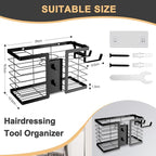 FUNKYLEE Hair Tool Organizer, 3 in 1 Metal Hair Dryer Holder Wall Mounted for Flat Iron, Curling Iron, Straightener, Styling Tools Bathroom Storage and Organizer (Black)