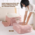 Ultra Space Saving Self Compression Organizer, Upgraded Space Saving Self Compression Organizer Space Bags, Premium Comforter Packaging Cube Bedding Storage Bag (Pink, Large 54×42×30cm)