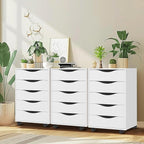 QDSSDECO 5 Drawer Chest Wood File Cabinet Rolling Storage Dresser with Wheels for Home Office, White