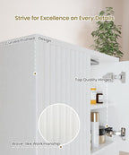 HAIOOU Fluted Bathroom Wall Cabinet with Motion Sensor Light, Curved Profile Wooden Medicine Cabinet Wall Mounted Cupboard, Wave Like Over Toilet Storage Cabinet with Buffering Hinges - Modern White