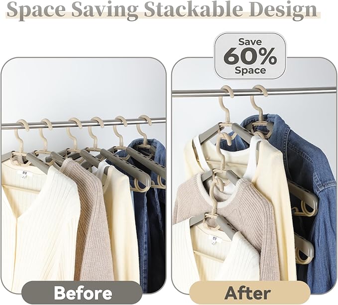 6-Pack Heavy Duty Plastic Extra-Wide Arm 15"-23" Suits Clothes Hangers with Swivel Hooks,Perfect for Coat,Jacket,Dress,Shirt,Trousers or Closet Space Saving,Grey&Tan