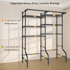 Ulif U13 Over Washer and Dryer Storage Shelves, 6 Tiers Laundry Room Standing Shelf with 2 Hanger Rods, Space Saver Clothes Drying Rack, 63.4" W x 22" D x 77.4" H, Black