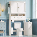 Over the Toilet Storage Cabinet with Mobile Bathroom Storage Cabinet & 3 Adjustable Shelves, Bathroom Storage Cabinet Over Toilet with 4 Section Drawers for Bathroom, Laundry Room, White