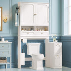 Over the Toilet Storage Cabinet with Mobile Bathroom Storage Cabinet & 3 Adjustable Shelves, Bathroom Storage Cabinet Over Toilet with 4 Section Drawers for Bathroom, Laundry Room, White