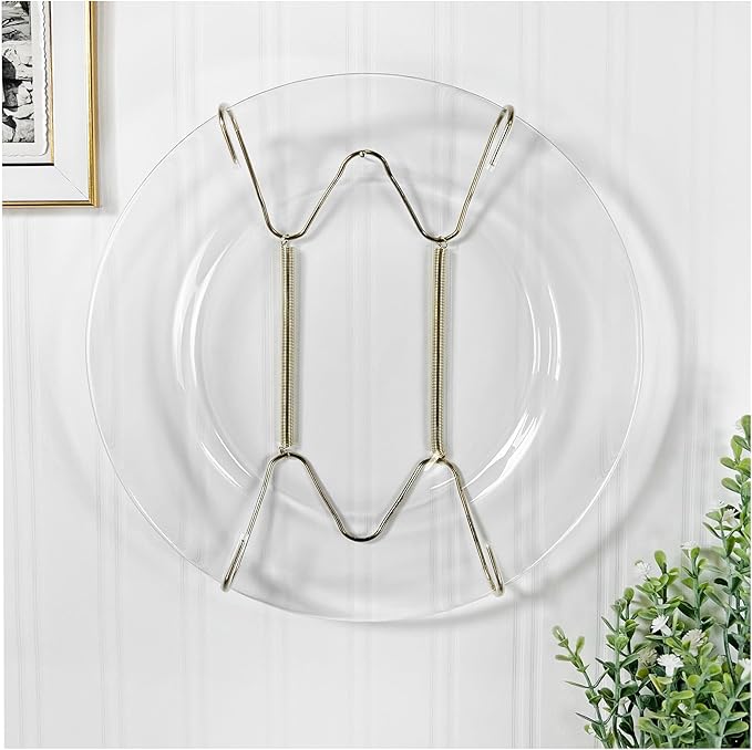Plymor Gold Finish Wall Mountable Tray and Platter Hanger, 8.25" H x 4.75" W x 0.875" D (for Trays or Platters 10" - 16"), Pack of 6