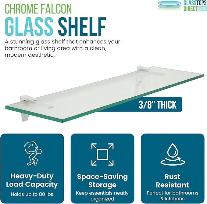 Clear Floating Glass Shelf 12" X 27" in Black
