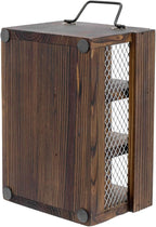 MyGift Rustic Brown Wood Utensil Holder and Napkin Rack with Black Metal Carry Handles and Chicken Wire Front Panel, Dining Flatware Cutlery Storage Caddy