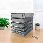 5 Tier Metal Mesh Desk Organizer-Stackable Letter Trays for Office Supplies,Black File Storage System with Reinforced Edges