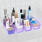 WOWBOX 6 Pack Clear Drawer Organizer Set, Acrylic Drawer Storage Trays, Storage Bins for Makeup, Cosmetics, Jewelries, Utensils, Gadgets, Office, Purple