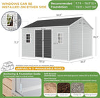 10x12 FT Large Resin Plastic Shed with Floor, Heavy-Duty 21-Gauge Reinforced Steel Frame, 16mm Ultra-Thick Panels, Estate-Size Storage Sheds with 2 Awning Windows for Tractors & Patio Furniture