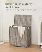 Laundry Hamper with Lid Wicker Laundry Basket 112 L (29.6 Gal) Laundry Hampers Handwoven Rattan Clothes Hamper with Handles 3 Removable Liner Bag, 6 Mesh Bags for Bathroom Bedroom Gray