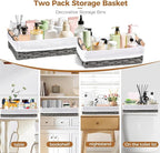 HomeHacks 2 Pack Storage Basket Paper Rope Baskets for Organizing with Handle Decorative Storage Bins for Countertop Toilet Paper Basket for Toilet Tank Top Large Baskets, Grey