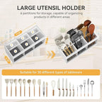 Yofidra Bamboo Utensil Holder & Silverware Organizer: Extra Large Cooking Holder with Absorbing Drying Stone and 6 Compartments Kitchen Countertop Storage Farmhouse Decor Accessories, White