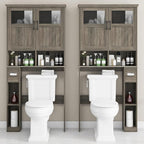 Vabches Over-The-Toilet Storage Cabinet with Double Doors, Toilet Paper Holder Stand & Adjustable Shelf, Freestanding Space Saver, Grey
