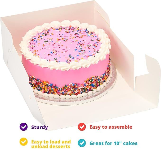 DecoPac 12" Round Silver Cake Drum Board & White Cake Box Combo, 12 Inch Square Bakery Box and Matching Cake Circle Set For Cake, Dessert, Pie, And Cookie Transport (Pack of 2)