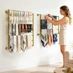 Wall Mounted Scarf Rack, Ties Silk Scarves Towels Storage Multifunctional Metal Rack, Space-Saving Wrapping Paper Organizer Ribbon Holder Wall Display Rack for Flower Shops