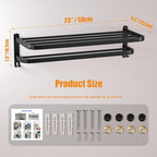 DDS-DUDES 23 Inch Bathroom Towel Rack Towel Shelf with Double Towel Bars Lavatory Wall Mount Holder with Hooks Stainless Steel Hotel Bath Rack (Matte Black)