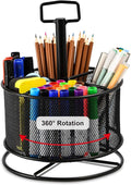 Marbrasse Mesh Desk Organizer, 360-Degree Rotating Multi-Functional Pen Holder, 4 Compartments Desktop Stationary Organizer, Home Office Art Supply Storage Box Caddy (Black)