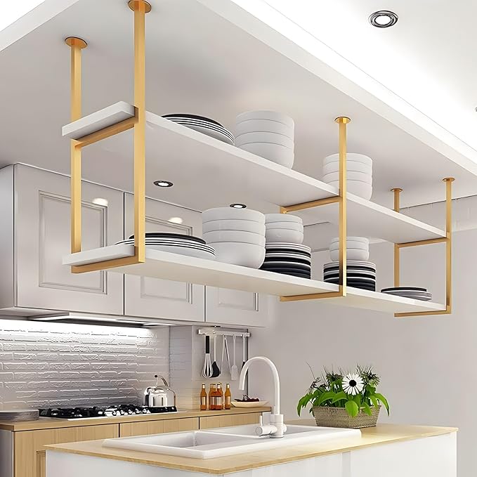 Ceiling Mounted Storage Racks, 2 Layer Floating Pan Pot Shelves Flower Stand Wine Glass Holder for Kitchen/Bars/Living Room/Restaurants/Balcony, Industrial Hanging Display Rack (Size : 120x30x80cm)