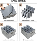 Shoe Organizer for Closet, Foldable Shoe Box with Adjustable Dividers and Clear Cover, Space Saving Shoe Storage Organizer Cabinet with Reinforced Handles, Fits 16 Pairs, Gray, TP09G