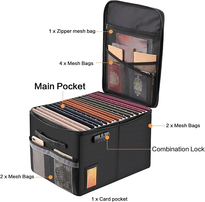 TOMKID Fireproof File Cabinet with Lock, Fireproof Document Organizer Collapsible File Box Filing Cabinet with Handle for Letter Legal Folder Certifications