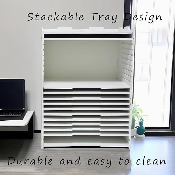 7 Tier Adjustable Shelves Office Desk Organizer,Wooden Desk File Organizer, Letter Tray, Document Letter Mail Tray Sorter, White/Black (White-7tray(with 6 Adjustable Shelves))