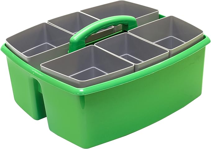 Storex Large Classroom Caddy with Cups, 13 x 11 x 6.575 Inches, Green, Case of 2 (00983U02C)