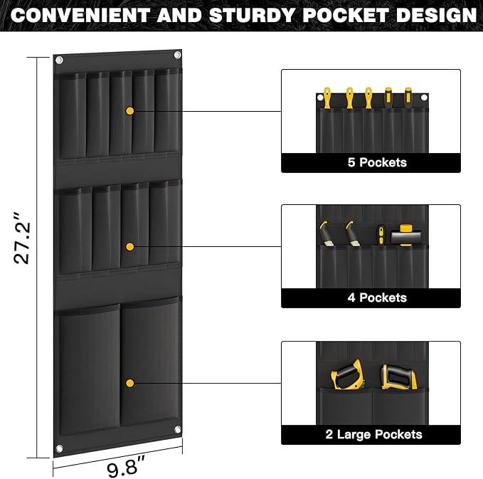 Large Power Tool Organizer Cart with Charging Station 8 Drill Holder Garage Storage Standing Heavy Duty and Stability Storage Rack Utility Tool Shelf (Yellow)