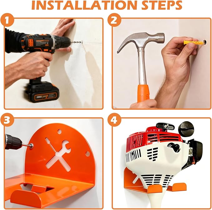 Trimmer Rack Wall Mount - Heavy Duty Wall Hanger for Grass Trimmer Garden Tools Chainsaw Hedge Trimmer 1 Pack Orange