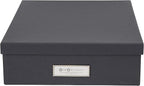 Bigso Oskar Fiberboard Label Frame Document Letter Box - File Organizer Box for Important Paperwork - Document Storage with a Lid & Metal Label Window - 3.3 in x 10.2 in x 13.8 in - Dark Grey