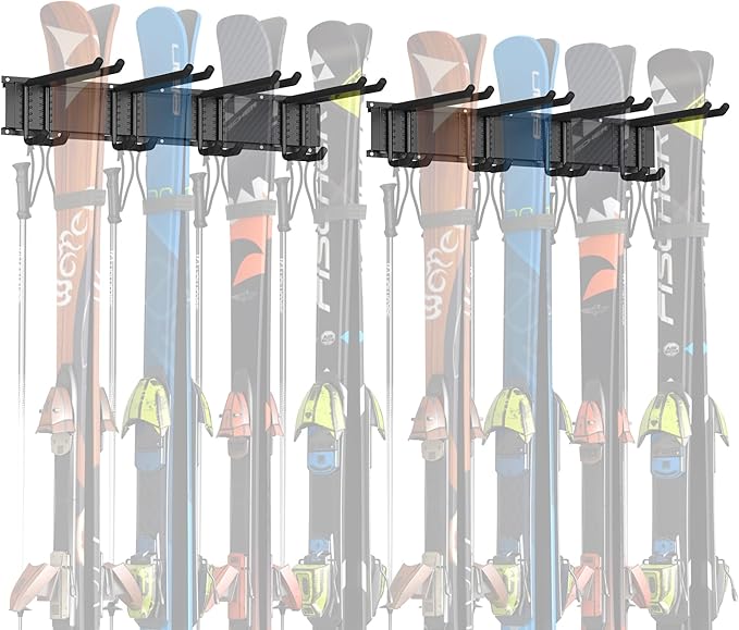 WALMANN Garage Storage Organization Wall Ski Rack 8 Pairs of Skis Mount Ski Hanger for Garage Snowboard Wall Rack Holds Up to 400 lbs