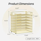 7 Tier Paper Organizer - Mesh Desktop File Holder with Handles for Office School Desk (Gold)