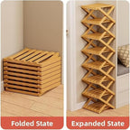 The 8-Tier No-Assembly Bamboo Rack, Bamboo Shoe Rack, Foldable Shoe Rack, Space Saving Collapsible Shelves for Entryway, Closet, Bathroom, Bamboo Shoe Rack, Foldable Shoe Rack (Brown, 8Tier)