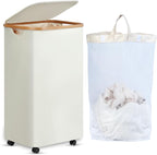 efluky Laundry Basket with Wheels, Tall Rolling Laundry Hamper with Lid and Removable Bag, Aesthetic Dirty Clothes Hamper on Wheels for Laundry Room, Bedroom, Dorm and Bathroom, 100L Black