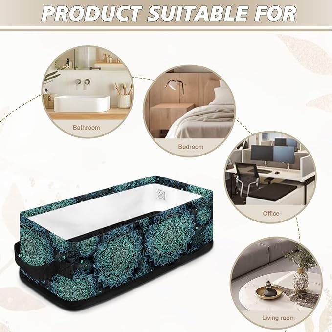 Storage Baskets for Organizing Toilet Paper Storage Bin Rectangular Multi-purpose Fabric Organizer for Living Room Bedroom Office Laundry Decor, Boho Flower Dark Teal