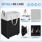 HomeHacks Laundry Basket with Wheels, Rolling Laundry Hamper, Collapsible & Waterproof Clothes Hamper, Narrow Corner Bins with Extended Handles for in the Family & Dorm 90L, Black