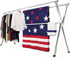 Clothes Drying Rack Folding Indoor Outdoor, Foldable Portable Laundry Drying Rack, Heavy Duty Laundry Hanger Dryer Rack with 20 Hooks (79.55'')