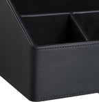 PU Leather Desk Organizer, Luxury Remote Control Holder for Home, Office Desk Accessories Table Caddy Bedside Nightstand Organizer (Black)