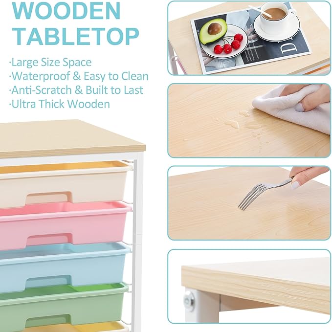Rolling Storage Cart with Drawers,Utility Cart With 8 Drawers and Wooden Tabletop,Rolling Drawer Cart,Storage Drawer Cart for Living Room,Classroom,Bedroom,Bathroom,Dorm,Office,Rainbow